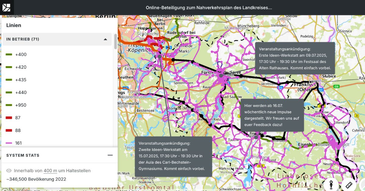 Landkreis Oder-Spree aktiviert interaktive Karte für neuen Nahverkehrsplan