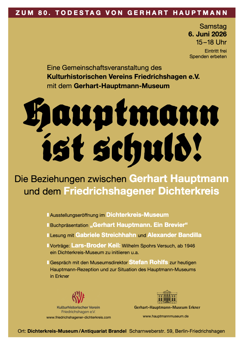 Ausstellungseröffnung: „Hauptmann ist schuld!“ – Zum 80. Todestag von Gerhart Hauptmann
