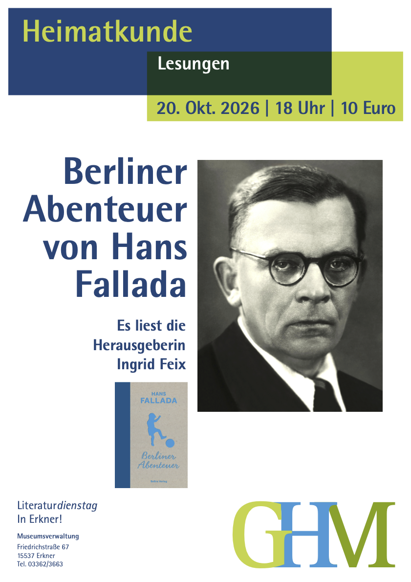 Plakat zur Lesung „Berliner Abenteuer von Hans Fallada“ mit Ingrid Feix